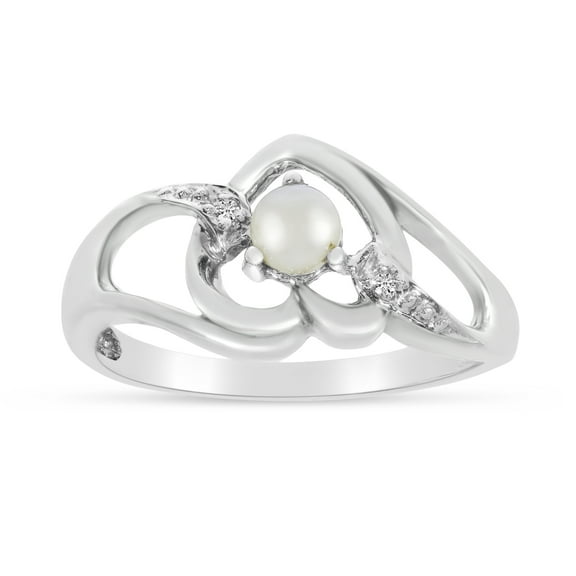 14k White Gold Freshwater Cultured Pearl And Diamond Heart Ring