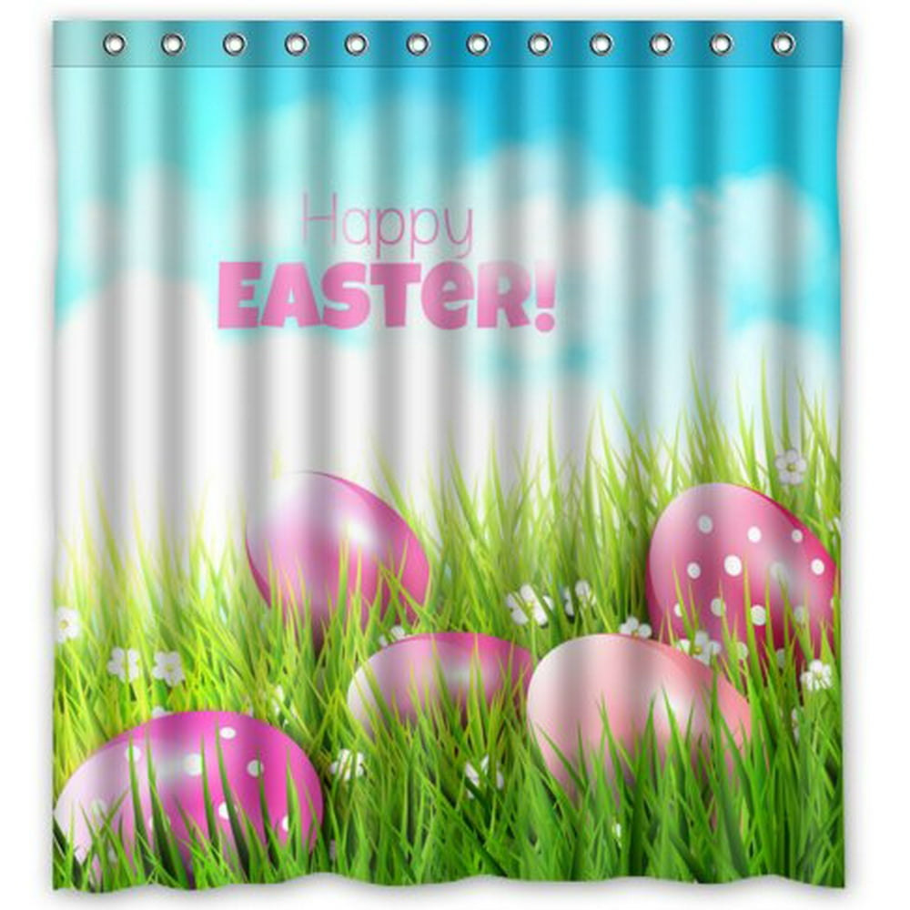 HelloDecor Happy Easter Shower Curtain Polyester Fabric Bathroom