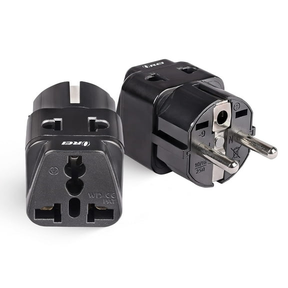 OREI 2 in 1 USA to Europe Adapter Plug (Schuko, Type E/F) - 2 Pack, Black