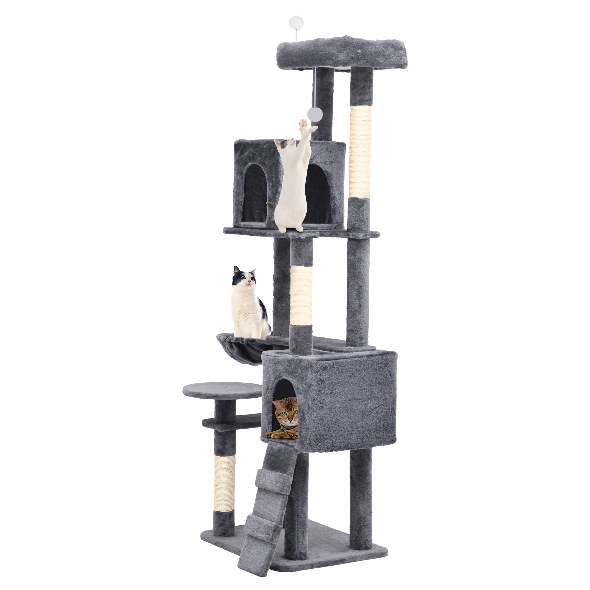 Uforic 70.8" Cat Tree Tower for Indoor Cats,Multi Level Play Tower Condo  with Scratching Posts&Cozy Basket, Light Gray
