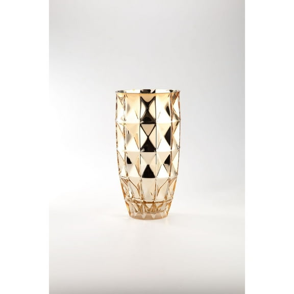 CC Home Furnishings 12.5” Gold Geometric Handblown Glass Vase Tabletop Decoration