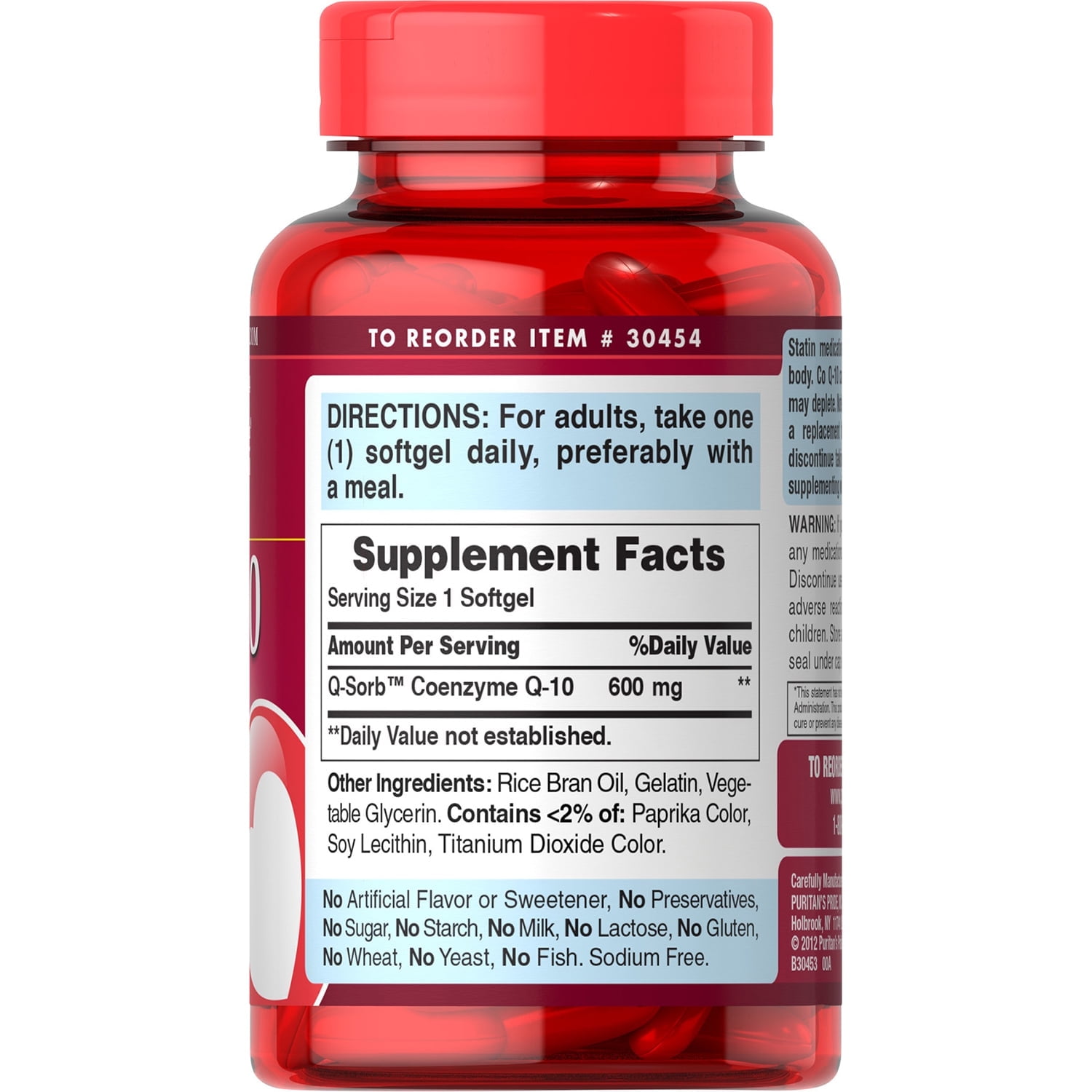 Puritan's Pride Q-Sorb CoQ10 (Coenzyme Q10) 600 mg, Natural Antioxidant, Dietary Supplement for Blood Pressue Management, 60 Rapid Release Softgels