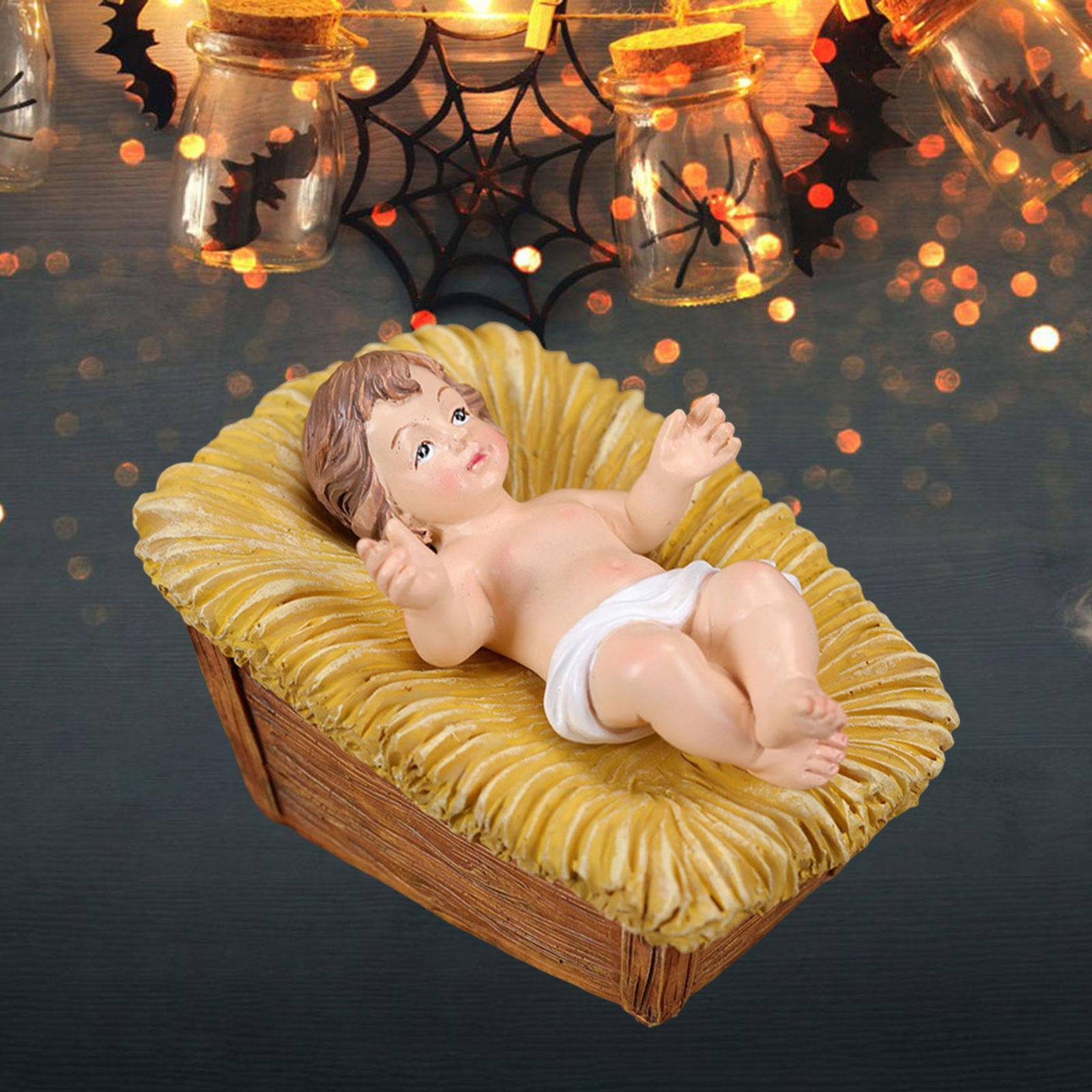 Statuette De Crèche : Bébé Jésus Endormi Dans Des Ailes D'ange - Résine Détaillée - Décoration Spirituelle Pour Maison, Bureau, étagère - 11