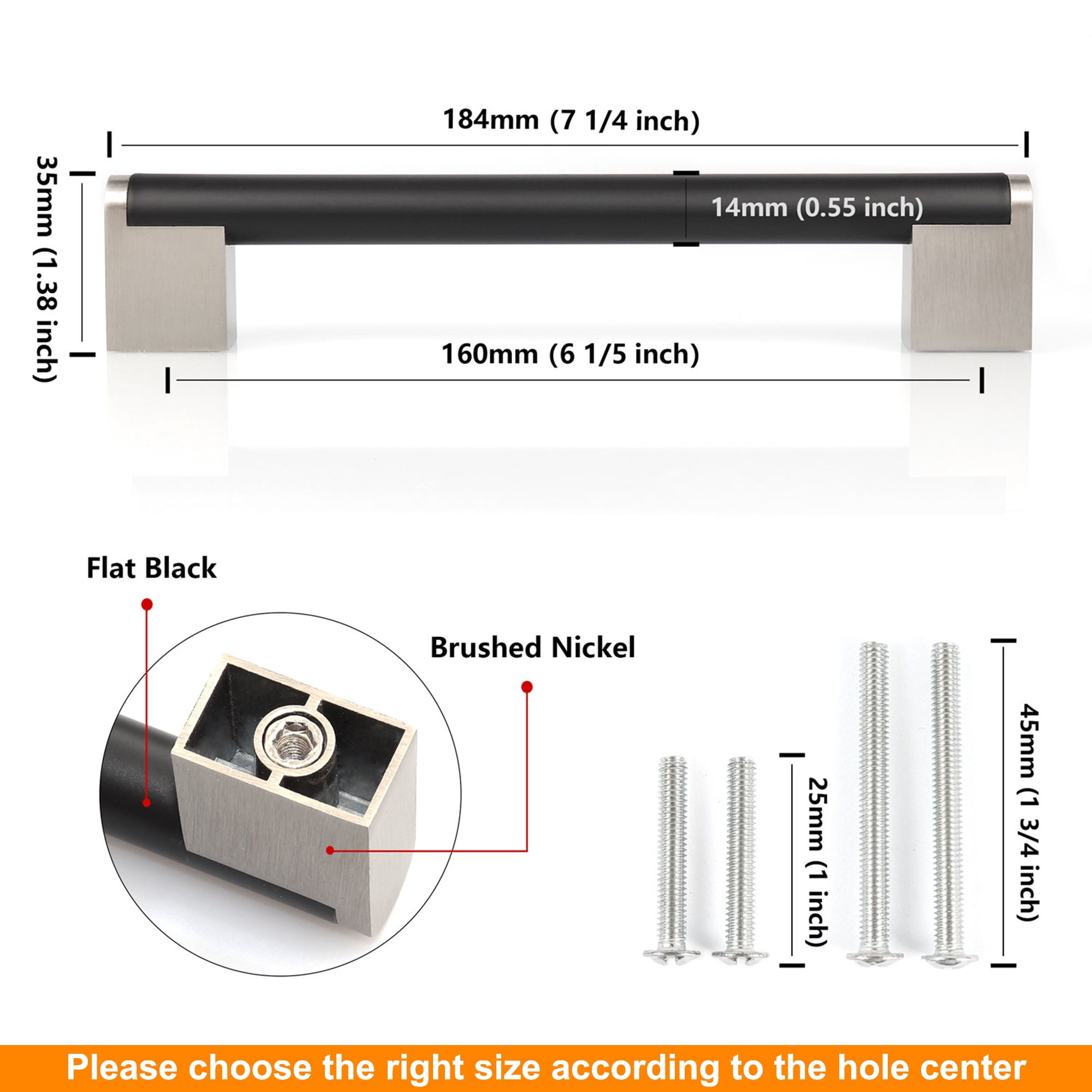 Fulgente 10 Pack Cabinets Handles and Pulls Matte Flat Black Finish (Center To Center 6-1/5'' 160mm) For Drawers Kitchen Drawer Cabinet Doors Hardware Hollow Metal Stainless Steel Satin Modern Style