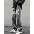 thumbnail image 3 of Pantalones vaqueros casuales con cordón estilo americano para hombre, pantalones vaqueros holgados con estampado de letras Y2K, estilo hip hop, estilo gótico, ropa de calle, pantalones para hombre, 3 of 5