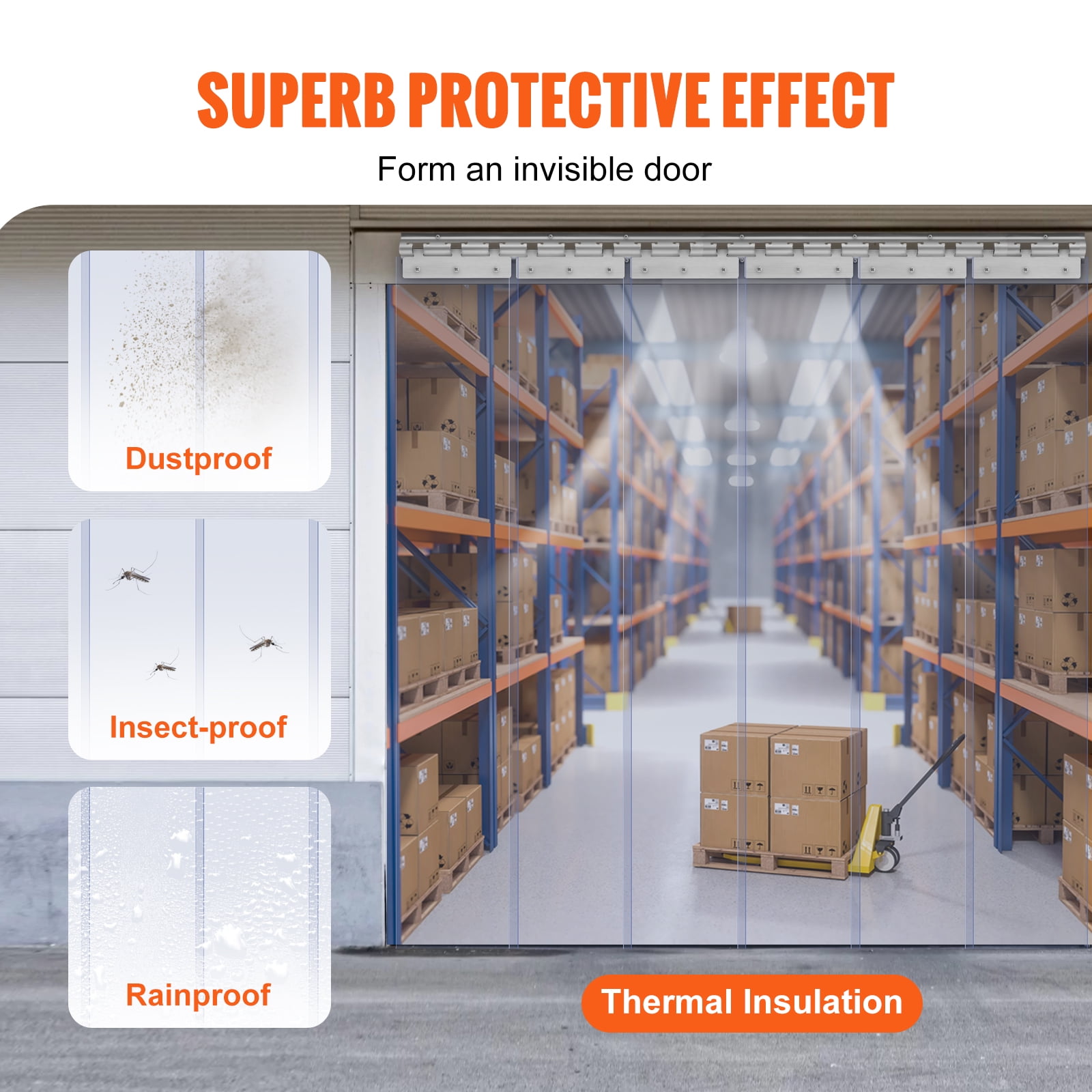 VEVOR Strip Curtain, 84" Height x 38" Width, 0.08" Thickness, 6PCS Clear PVC Strip Door Curtain, Freezer Curtain, Plastic Door Strips for Walk in Freezers, Coolers & Warehouse Doors, with 50% Overlap