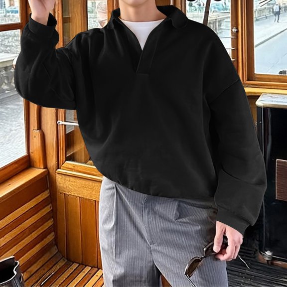 Mens Sweatshirts Quarter Zip Solid Fashion Loose Fit Crew Neck Shirts Soft Comfoty Spring Fall Pullover Long Sleeve Tops 2026 Winter Outfits Black L