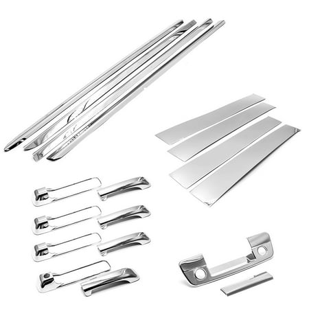- Sizver SUPER Chrome Combo Set Stainless Steel Window Sills+Pillar Posts Trims+ABS Plastic Chrome Door Handles+Tailgate Covers WITH backup camera cutout For 2009-2017 Dodge Ram 4DR CREW/MEGA CAB