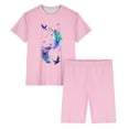thumbnail image 5 of Jacenvly New Summer Pajamas for Women Casual Solid Short Sleeve Lettuce Trim Top Shorts 2 Piece Outfits Pajama Set Womens Summer Dresses Pink, 5 of 6