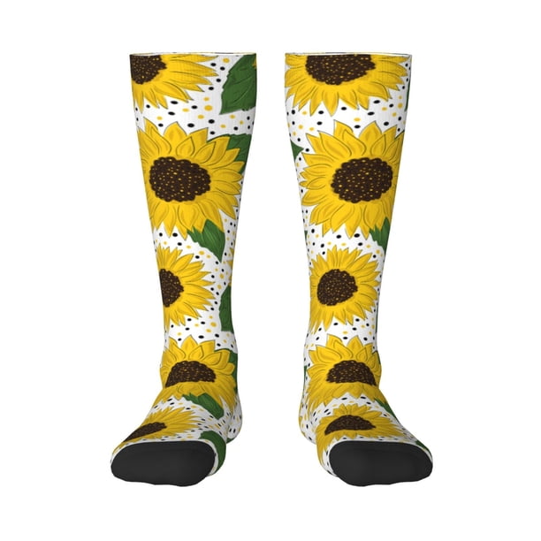Fotbe Sunflowers Calcetas Divertidas Estampadas para Hombre y Mujer, Calcetas de Algodón hasta la Rodilla para Caminar, Correr, Enfermería y Embarazo