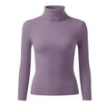 thumbnail image 4 of Mock Turtle Necks Tops for Women Long Sleeve Ribbed Shirts Thermal Slim Fit Lightweight Undershirts，Purple L, 4 of 6