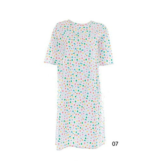 Women's Adaptive Flannel Backwrap Gown (Medium, Chick Butterflies & Flowers On a White Background - 07)