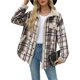 thumbnail image 1 of Chaqueta de Franela para Mujer, Estilo Otoño, A Cuadros, con Botones, Larga, Informal, de Forro , con Bolsillos. Arroz con Albaricoque L, 1 of 8