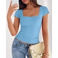 thumbnail image 3 of FreshPretty T Shirts for Women Square Neck Tops Spring Trendy Fashion Going Out Workout Y2k Clothes Summer Outfits, 3 of 8