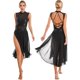 thumbnail image 3 of Disfraz de danza lírica de Jazz para mujer, vestido de tirantes con espalda descubierta y lentejuelas brillantes, vestidos de leotardo sin mangas de malla transparente, 3 of 5