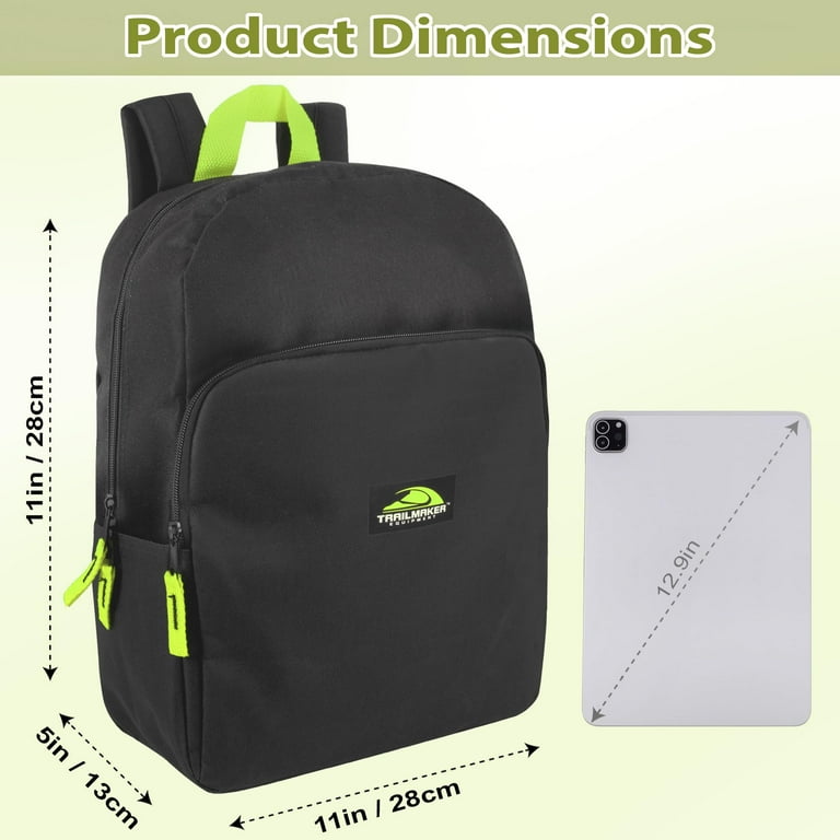 Trailmaker 15 Inch Classic Backpack, Black & Neon Green photo 5