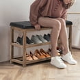 thumbnail image 3 of Gymax 2-Tier Wooden Shoe Rack Bench w/Padded Seat for Entryway Bedroom Brown, 3 of 10