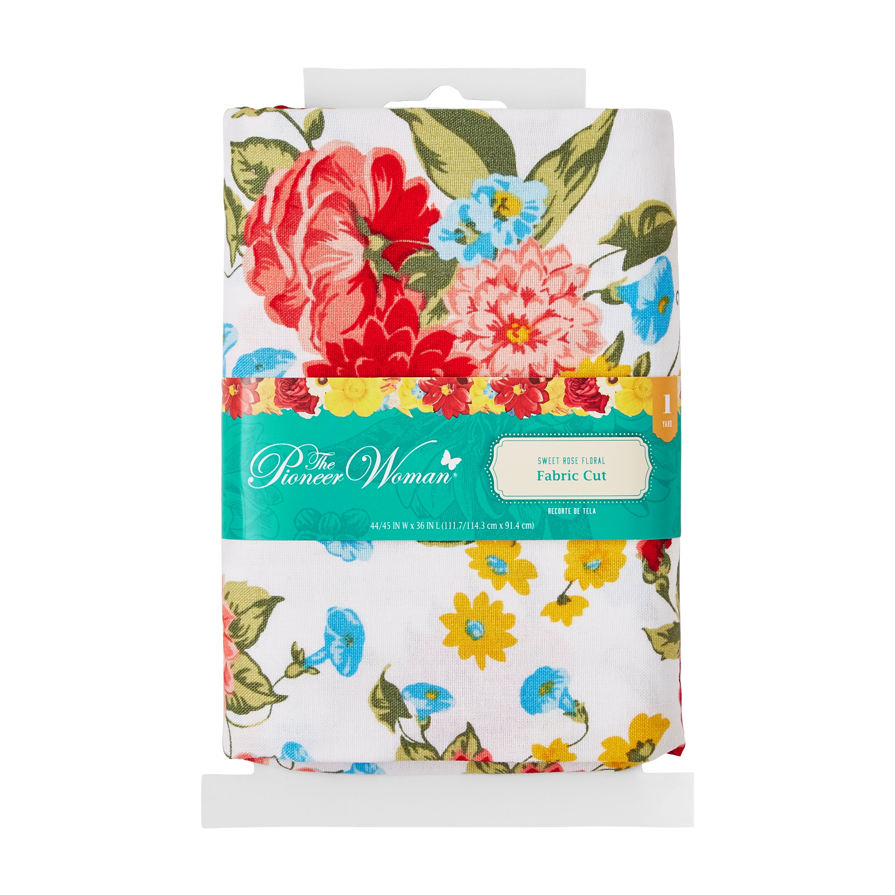 The Pioneer Woman 44' x 1 Yard Cotton Sweet Rose Floral Fabric Precut, White