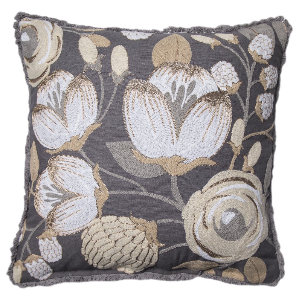 Better Homes and Gardens Blush Bloom Accent Pillow, Grey, 18" x 18
