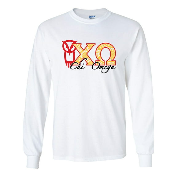 Chi Omega Long Sleeve T-shirt Paisley Greek Letters Design – White