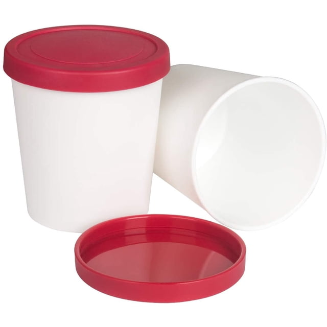 2 pcs Ice Cream Containers, BPA Free Freezer Containers Reusable Ice Cream Storage Tubs with Lids for Homemade IceCream Frozen Yogurt Sorbet RED 250ml
