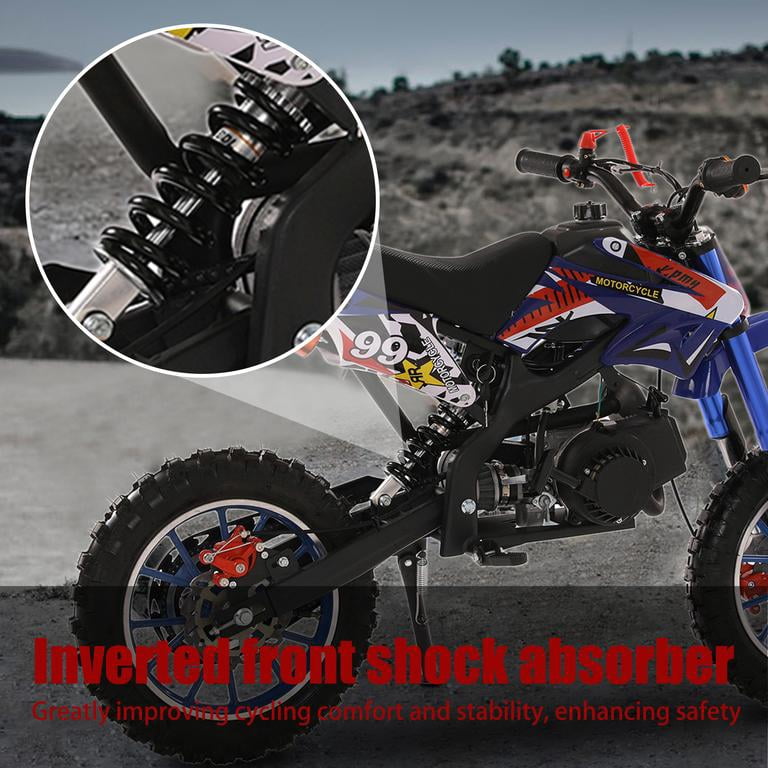 Mohsoe 49cc 2-Stroke Mini Motocross Bike, Gas Powered Kids Dirt Bike with Front & Rear Disc Brakes, 10in Inflatable Off-Road Tires, Alloy Handlebars, Inverted Hydraulic Suspension, Max Speed 40KM/H