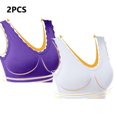 Juslio Minimizer Bras for Women Full Coverage 2PC Lace Wirefree Solid Vest Breasted Bra