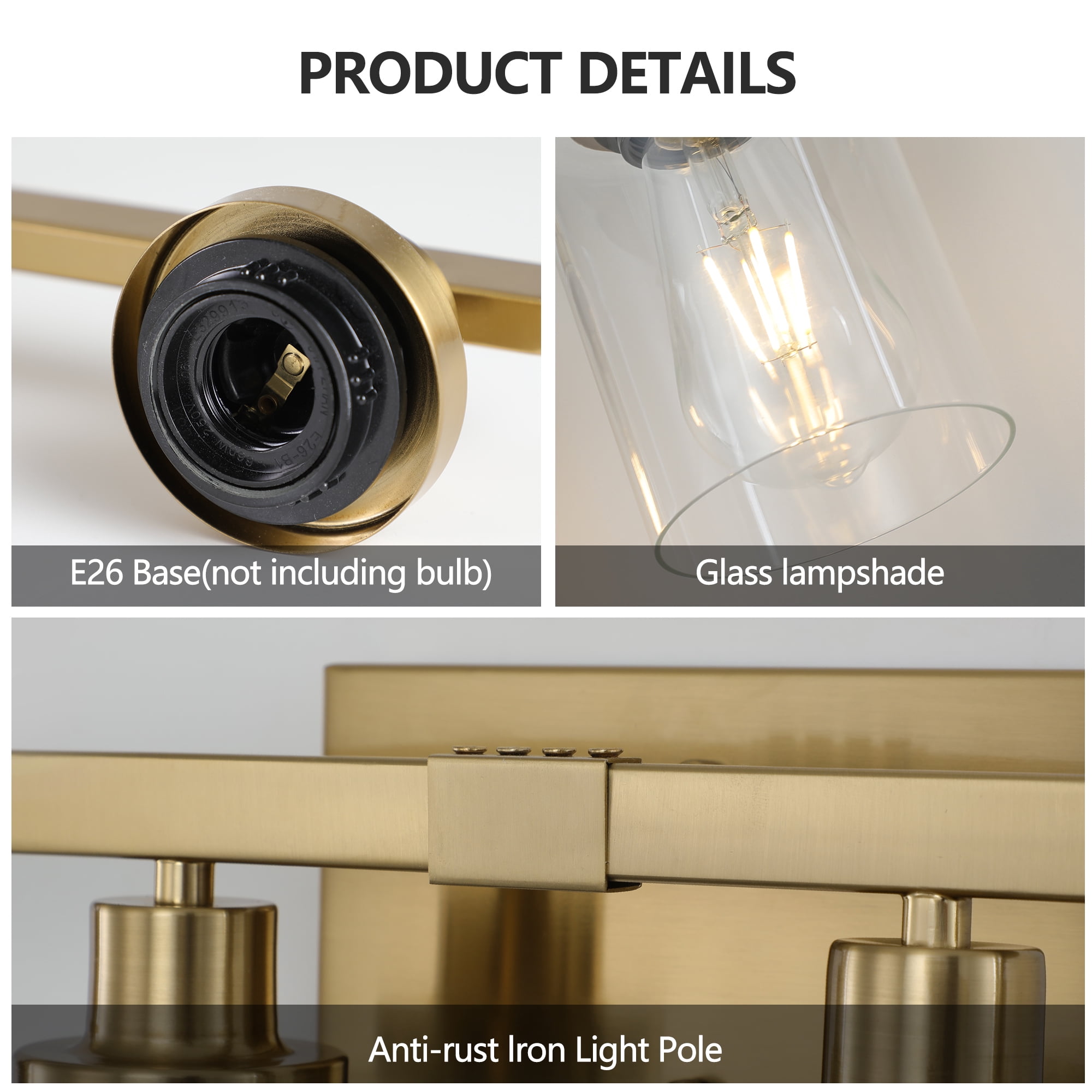 37" Golden 6-Light Vanity Light with Clear Glass Shades, Modern Iron Metal Bathroom Wall Fixture for Mirror, Ideal for Bathroom and Dressing Table (No Bulbs)