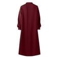 thumbnail image 4 of OSOLU Dresses Women Casual Solid Color Dress Button V-Neck Long Sleeve Loose Long Dress Cozy Sundress Wedding Guest Dress, 4 of 5