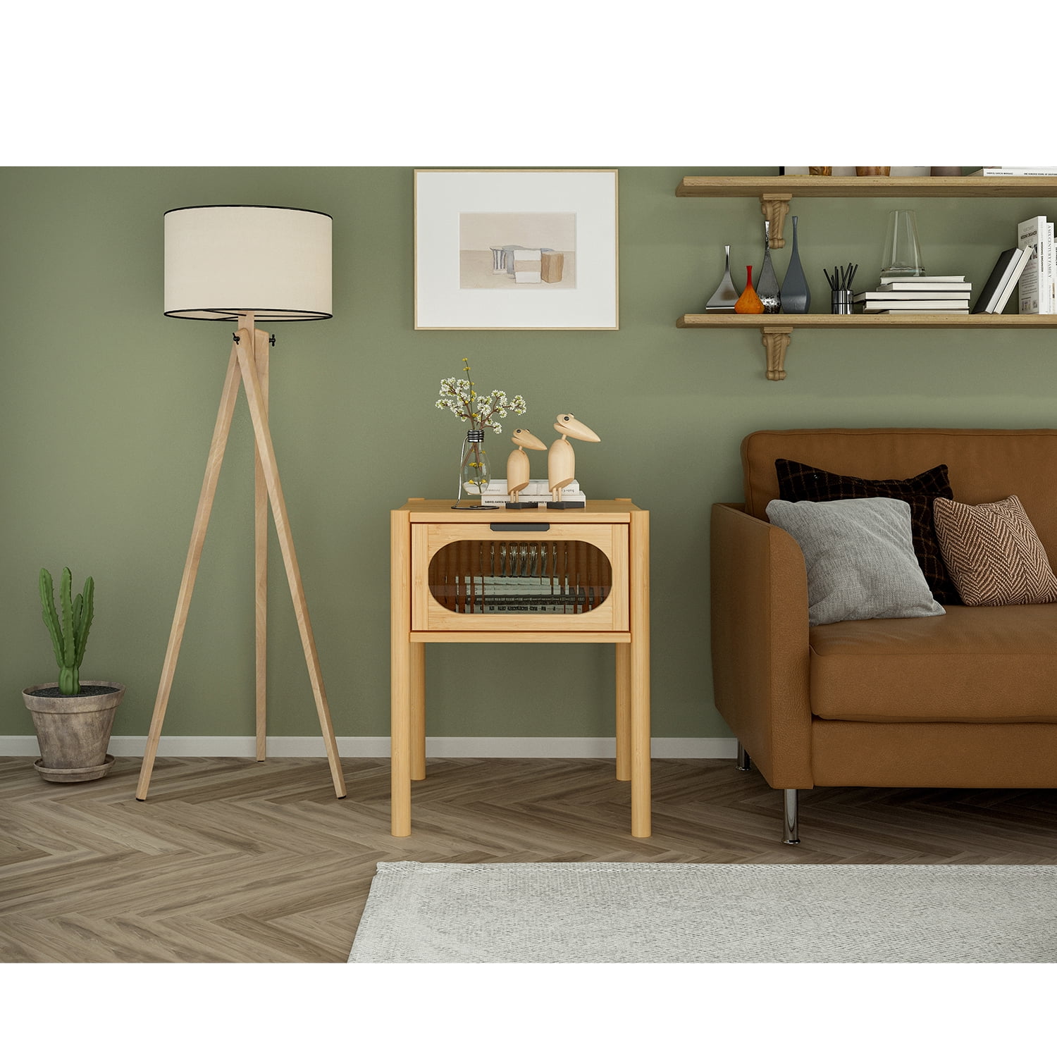 Kadyn Bedside Table, Bamboo Nightstand Side Table with 1 Drawer, Modern Night Stand for Bedroom, Living Room, Barnwood Kadyn Bedside Table, Bamboo Nightstand Side Table with 1 Drawer, Modern Night Stand for Bedroom, Living Room, Barnwood