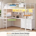thumbnail image 4 of Loft Bed Twin with 6 Fabric Drawers and Charging Station, Metal Twin Loft Beds with L-Shaped Desk, LED Lights, Bookcase Storage, 2 Shelves, Pegboard and Ladder for Teen, White, 4 of 9