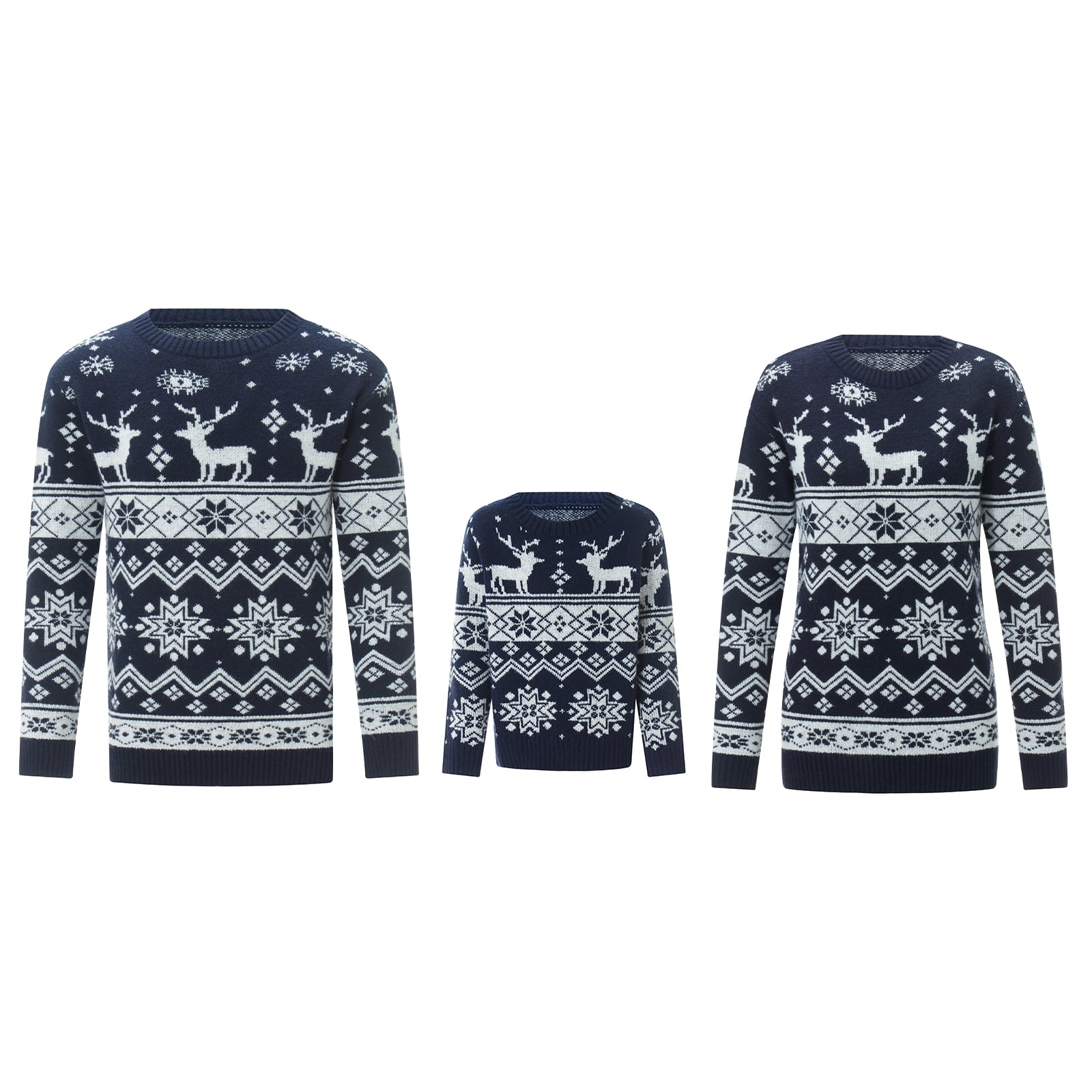 xiaxaixu Chandails de Noël Assortis pour la Famille Manches Longues Col Rond Flocon de Neige Pulls Hauts en Tricot