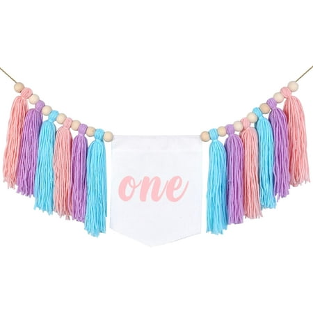 Blush Pink Pastel Lavender Tassel Banner Pink and Purple Tassel Fairy Butterfly High Chair Banner Mermaid High Chair Banner for 1st Birthday Girls Party Supplies