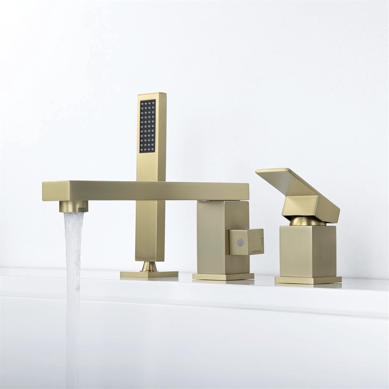 Bathtub Faucet, Deck Mounted Brass Shower Tub Faucet Hot and Cold Water Mixer Bath Faucet with Handheld Shower