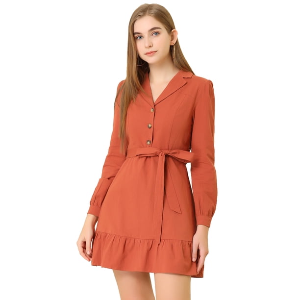 Minivestido con solapa con muescas y cuello en V con dobladillo con volantes Allegra K rojo M
