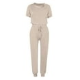 thumbnail image 4 of Scyoekwg Womens Casual 2 Piece Outfits Trendy Casual Loose Sweatsuits Sets Solid Color Tracksuit Short Sleeve Round Neck Drawstring Tops Jogger Pants (Beige,L), 4 of 5