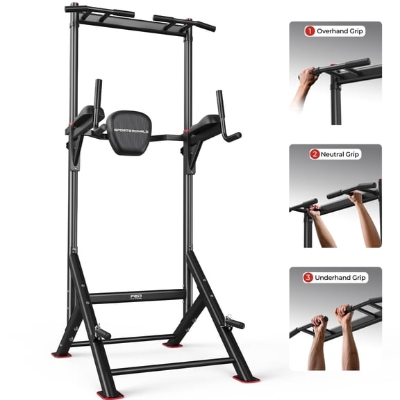 FED Fitness Sportsroyals Series PT4 Power Tower Pull Up Bar Station, 450LBS Stable Pull Up Dip Station for Home Gym