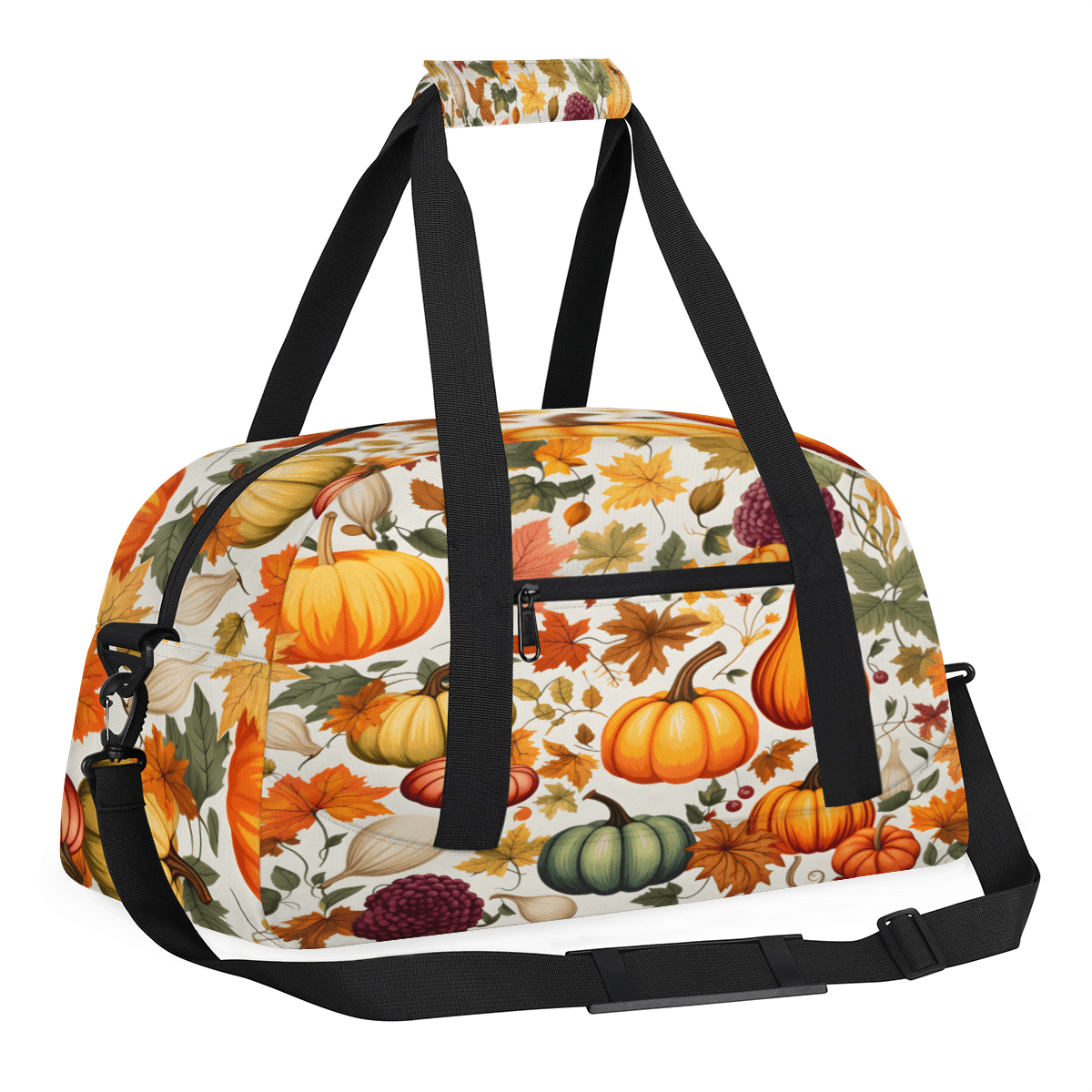 Herdesigns Fall Sports Duffle Bag for Women & Men, Thanksgiving Autumn Pumpkin Leaf Gym Bag Dance Bag Overnight Bag Carry On Weekender Travel Bag