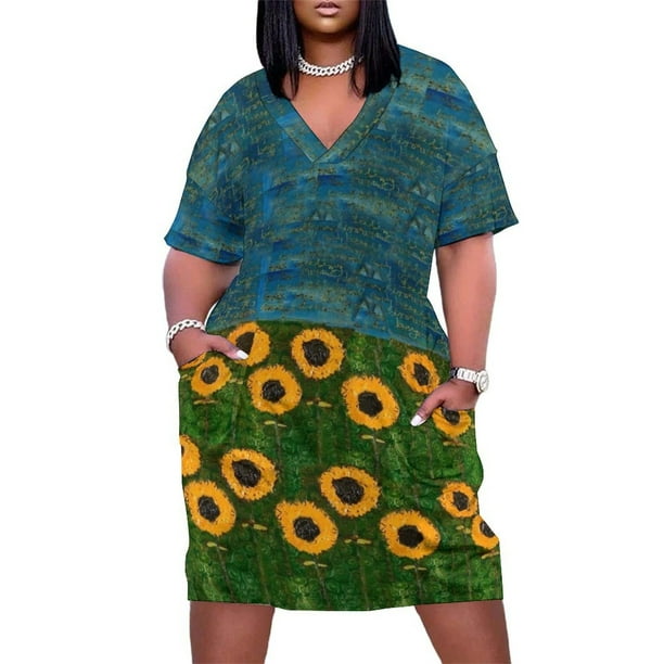Rumi-vestido holgado con bolsillos para mujer traje de verano con estampado de girasoles estilo vendaje