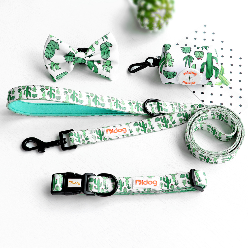 Didog Floral Cute Bowtie Dog Collar & Leash & Poop Bags Holder Adjustabale for Puppy