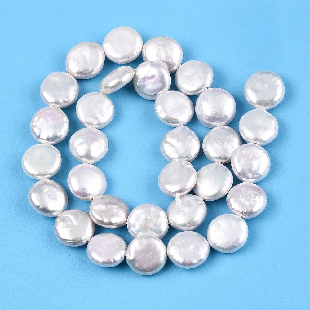 Natural Keshi Pearl Beads Strands Cultured Freshwater Pearl Baroque Pearls Flat Round Creamy White 12~15x10.5~13x3~8mm Hole: 0.7mm about 28~31pcs/strand 14.96~15.35 inch(38~39cm)