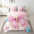 thumbnail image 2 of Erosebridal Dreamy Pink Butterfly Bedding Queen Size, Chic Flower Floral Bedding Accessories, Reversible 7pcs, 2 of 5