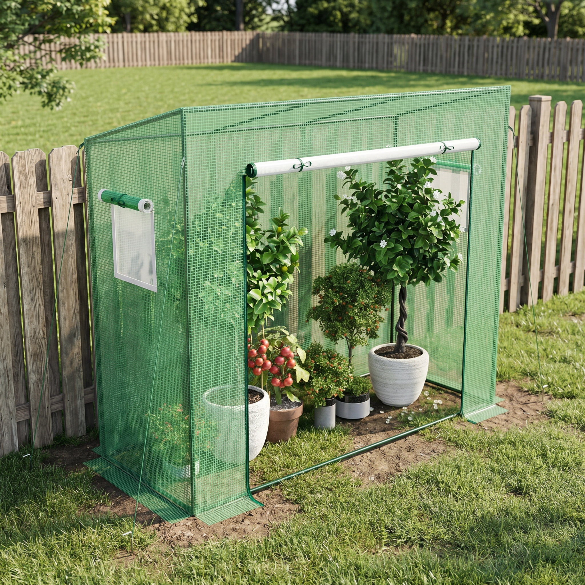Kadyn Outdoor Portable Walk-in Greenhouse with PE Cover Heavy-Duty Metal Frame Roll-up Zipper Door