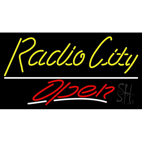 Cursive Radio City Open LED Neon Sign 20 x 37 - inches, Clear Edge Cut Acrylic Backing, with Dimmer - Bright and Premium built indoor LED Neon Sign for Computer & Electronics store decor.