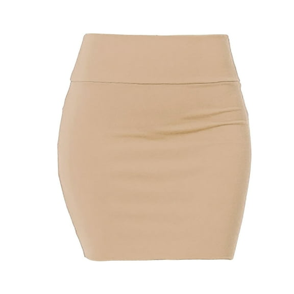 ZOHIUM Women's Skirts Skater Skirt Women's Solid Color High Waisted Classic Elastic Short Knee Skirt Womens Skirts Womens Skirt (Beige,M)