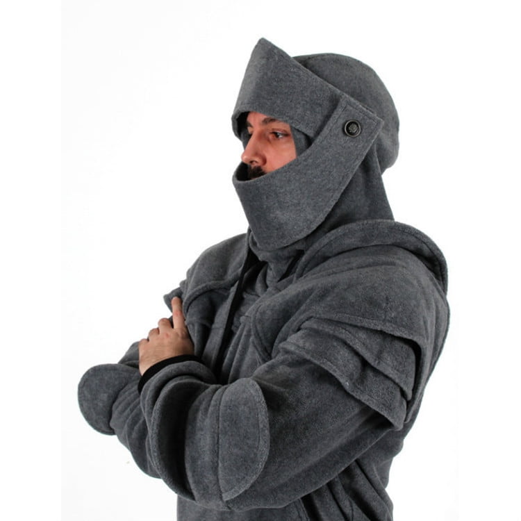 Face Cover Casual Men's Hoodie Drawstring Hooded Sweatshirt, Light Gray, M