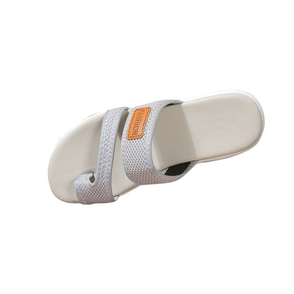Xfvqtps Slide Sandals for Women Flat Toe Ring Mesh Thick Sole Soft Comfortable Breathable Non Slip Beach Summer Walking Sandals Gray