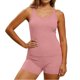 thumbnail image 2 of Traje de baño bikini de tirantes sin espalda de color liso para mujer, conjunto de bikini con bloques de color y hombros descubiertos Tanjini, traje de baño de poliéster para mujer, 2 of 9