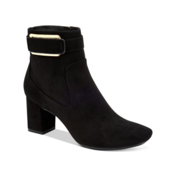 CALVIN KLEIN Womens Black Western Inspiration Buckle Accent Ankle Strap Cattee Round Toe Block Heel Zip-Up Booties 11