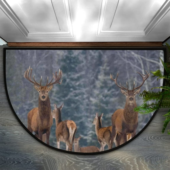 Fashion Doormat Bathroom Rugs Winter Wildlife Landscape Deer Half Round Door Mat, Beach Seashell 24X16 Inch Non Slip Ultra Soft Bath Mat Floor Mats Area Rugs for Home Kitchen Patio.